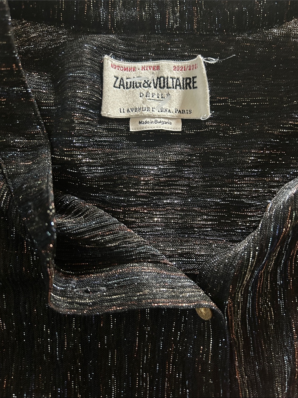 Zadig & Voltaire Black Metallic Thread Long Sleeve Blouse Shirt Top **Size M**🌺🌺 - Picture 8 of 8